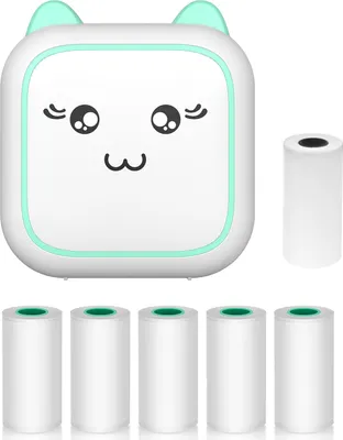 Obrázek produktu pro Miniaturní termotiskárna, multifunkční tiskárna samolepek, tiskárna okamžitých fotografií, podporuje BT připojení pro chytrý telefon s 1 rolí papíru 57 mm + 5 rolí samolepicího papíru, kompatibilní s iOS a Androidem