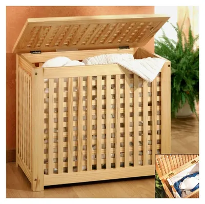 Produktbild von Wäschetruhe aus Kiefernholz mit Leinensack
