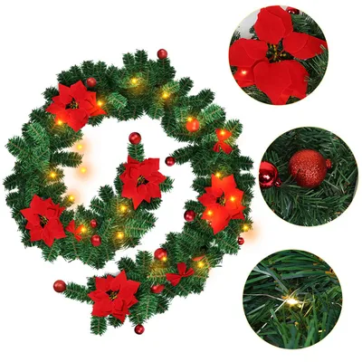 Obrázok produktu pre Jayseuw 270 cm vianočná girlanda s 50 LED rozprávkovými svetlami girlanda jedľová girlanda vianočná dekorácia, červená