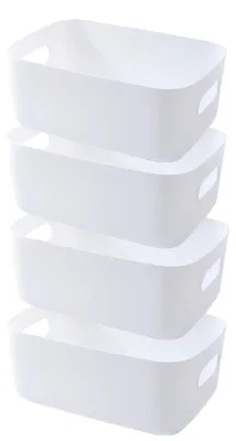 Obrázek produktu pro 4 úložné boxy - plastové úložné koše s držadly pro kuchyni a koupelnu (bílá, 30x20x12cm)