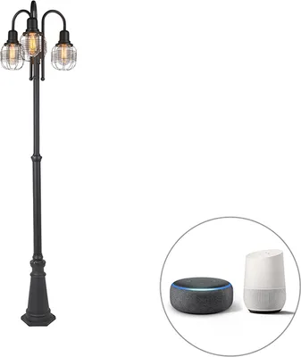 Produktbild von QAZQA - Landhaus I Vintage Smarte Außenleuchte schwarz 3-flammig IP44 inkl. WiFi ST64 - Guardado Dimmer I Dimmbar I Außenbeleuchtung - Aluminium Länglich - LED geeignet E27
