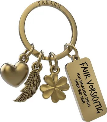 Produktbild von FABACH Schutzengel Schlüsselanhänger 3 Charms mit Gravur - Schutzengel Auto Schlüsselanhänger für Autofahrer - Geschenk Engel Glücksbringer Auto Führerschein - Fahr vorsichtig ich brauch Dich