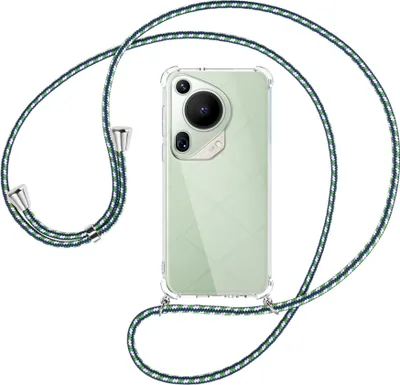 Produktbild von Handykette Backcover-Schutzhülle mit Band (Metall silberfarben) für Huawei Pura 70 Ultra - grün/blau/weiß