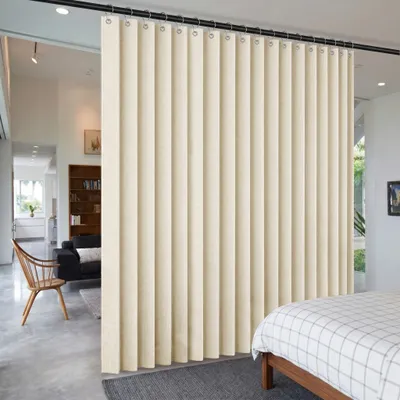 Immagine prodotto di Tenda extra larga Lino Tenda impermeabile Divisorio per la stanza Tenda per porta con ganci per il soggiorno Camera da letto Giardino esterno, L254xH244cm, Beige