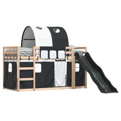 Produktbild von Etagenbett mit Rutsche und Gardinen Weiß und Schwarz 90x190 cm, Klassische Betten 2024 Neu