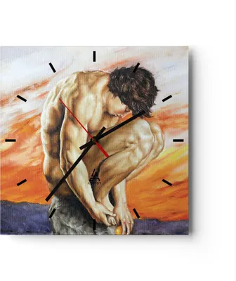 Produktbild von Wanduhr - Quadrat - Glasuhr - Körper Mann bunt - 40x40cm - Schleichendes Uhrwerk - Lautlos - zum Aufhängen bereit - Dekoration Modern - Wanddekoration aus Glas - C3AC40x40-4151