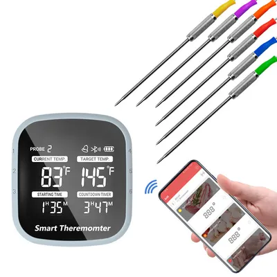 Produktbild von Bluetooth Grillthermometer mit Sonden,Küchenthermometer für Elektrobackofen,Küchenthermometer Fleisch- und Fischräucherofen,wiederaufladbares magnetisches Fleischthermometer