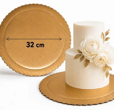Produktbild von Tortenunterlage rund Gold 32 cm – dicke, feste Cakeboard Tortenplatte für Kuchen