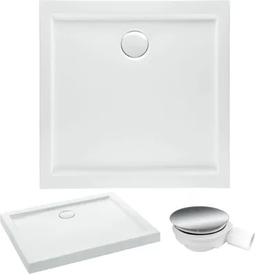 Zdjęcie produktu dla Brodzik Kwadratowy Posadzkowy GOLIAT 80x80 cm z Syfonem, Biały, Akrylowy, Nowoczesny Design
