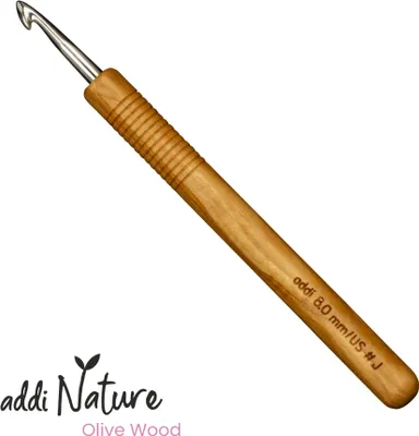 Produktbild von addi addiNature Wollhäkelnadel Häkelnadel aus hochwertigem Olivenholz 15 cm 2-8 mm Größe 17.5 cm / 7.0 mm