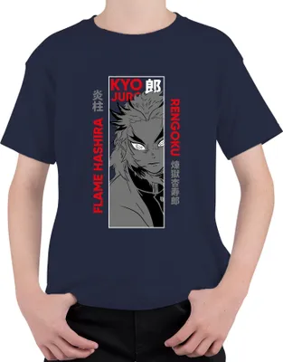 Obrázek produktu pro Kyojuro Rengoku Flame Hashira Kimetsu no Yaiba Anime Gift Uni dětské tričko, námořnická modrá, 140 €