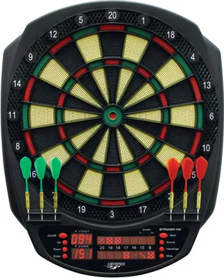 Produktbild von Carromco Elektronik Dartboard Striker-401 3-Loch Abstand Adapter Dartscheibe elektronisch rot-grün 8 Spieler Softdarts 34 Spielen 584 Variationen