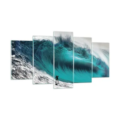 Produktbild von Bilder auf glas - 5 Teile - Surfen Welle Türkis - 160x85cm - Glasbilder - Wandbilder - Bilder - zum Aufhängen bereit - Wanddekoration aus Glas - Glas Bilder - Wandbild auf Glas - GEA160x85-4351