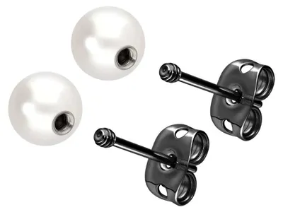 Produktbild von Titan Ohrstecker ECHTE FRISCHWASSERPERLE Schwarz Gewinde: 1,6mm