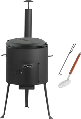 Produktbild von BBQ-Toro Gusseisen Kazan 12,1L mit Kazan Ofen Ø 34 cm, Gusstopf mit Deckel, Gulaschkessel, Feuertopf
