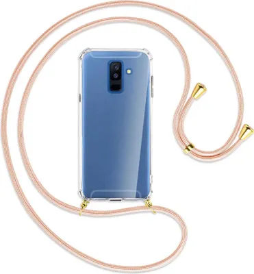 Produktbild von Handykette Backcover-Schutzhülle mit Band (Metall goldfarben) für Samsung Galaxy A6 Plus 2018 / J8 - rose peach