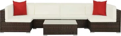 Produktbild von "Rabatt" 7-tlg. Garten-Lounge-Set - Wetterfestes Sitzgruppe - für 6 Personen - mit Auflagen Poly Rattan Braun - Lounge-Dining set CC19941