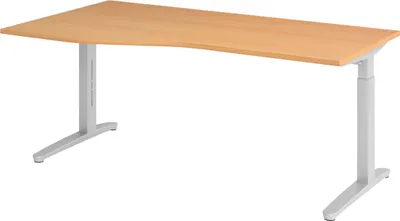 Produktbild von bümö Schreibtisch Serie-XB - Gestell: Silber, Nachbildung: Buche, Größe:  180 x 100 cm
