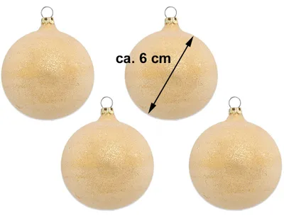 Produktbild von Thüringer Glasdesign Weihnachtsbaumkugel Ø 6 cm (4 Stück) - Perlentau Gold | Glas Christbaumkugeln M