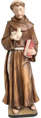 Heiliger Franziskus von Assisi mit Taube, Holzfigur 20 cm, handbemalt