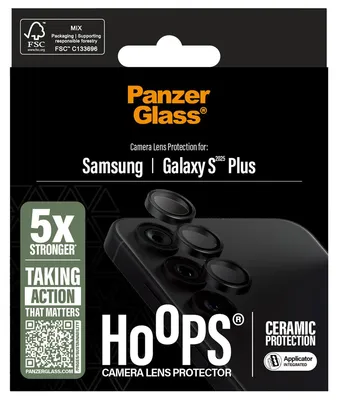 Produktbild von PanzerGlass ® Hoops® Ceramic Kameraschutz Samsung Galaxy S25+, Samsung, Samsung - Galaxy S25+, Trockene Anwendung, Kratzresistent, Schockresistent, Schwarz, 1 Stück(e)