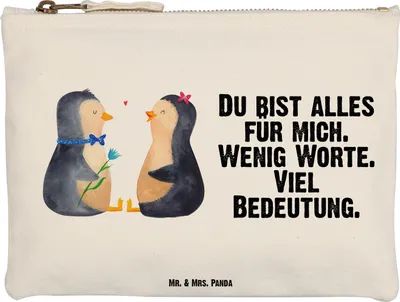 Produktbild von Mr. & Mrs. Panda Schlampermäppchen Pinguin Pärchen Größe M - Weiß - Geschenk, Hochzeitsgeschenk, Federtasche, Federmappe, Liebe, Pouch, Kosmetiktasche, Mäppchen, Hochzeit