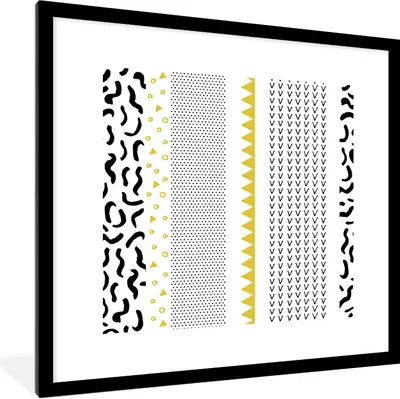 Produktbild von MuchoWow® Gerahmtes Poster Gelb - Schwarz - Weiß - Muster 40x40 cm - Poster mit Schwarzem Bilderrahmen Wandposter Rahmen Foto Bilder - Poster - Plakat im Rahmen