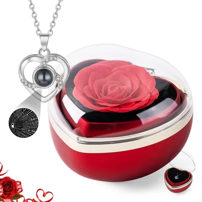 Ewige Rose Geschenkbox mit Herz-Halskette, rotierend, rot