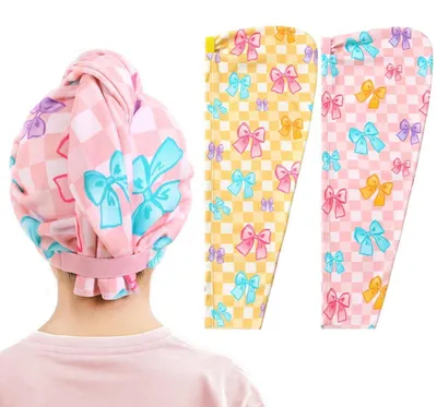 Immagine prodotto di Fascia per capelli in microfibra per bambine, 2 pezzi, ad asciugatura rapida, giallo e rosa, taglia media