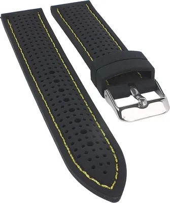 Produktbild von Minott | Uhrenarmband Silikon schwarz mit gelber Ziernaht 25529S, Stegbreite:20mm