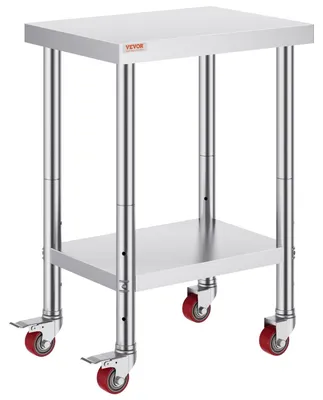Zdjęcie produktu dla Stół roboczy ze stali nierdzewnej do gastronomii, wymiary 24 x 18 cali, stół kuchenny do zastosowań komercyjnych z 4 kółkami, stół roboczy do przygotowywania posiłków z regulowaną półką, stół do przygotowywania posiłków w kuchni