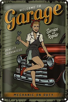 Produktbild von Blechschild Retro 20x30cm Pinup welcome to Garage service