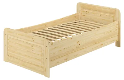 Produktbild von Seniorenbett extra hoch 90x200 Einzel Holzbett Gäste Massivholz Kiefer Zubehör wählbar V-60.42-09Federleisten