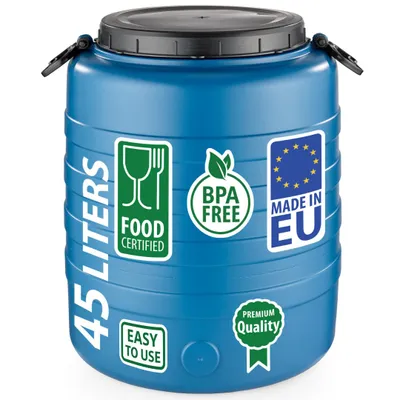 Produktbild von Weithalsfass Fasssilage Gepäcktonne Gärfass Gärbehälter Futtertonne 45 Liter mit Deckel Griffen blau