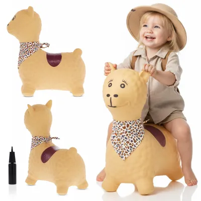 Produktbild von SUN BABY hüpftiere ab 1 Jahr mit Pumpe aufblasbares Hüpfspielzeug aus hochwertigem und strapazierfähigem Gummi beiges Alpaka mit Halstuch