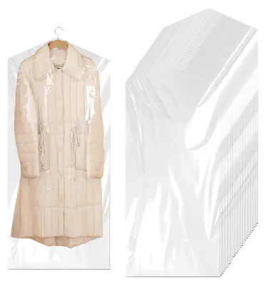 Produktbild von Kleidersäcke aus Kunststoff, 30 Stück, transparente Kleidersäcke zum Aufhängen von Kleidung, Schutzhüllen für hängende Kleidung, staubdichte Kleidersäcke für Anzüge, Kleider, Mäntel und Hemden (60 x 110 cm)