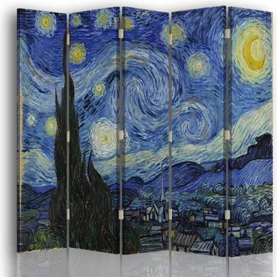 Produktbild von Paravent - Raumteiler Sternennacht - Vincent Van Gogh - Dekorativer Raumtrenner cm. 180x170 (5 x)
