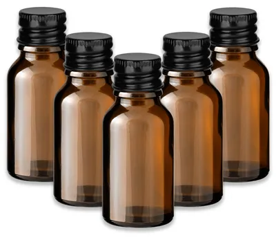 Produktbild von 5x Braune Glasflasche 15 ml mit schwarzem Aluminium Schraubverschluss