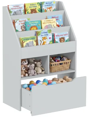 Productafbeelding van Kinderplank met lade, boekenkast met vakken, 60 x 29,9 x 90 cm, grijs