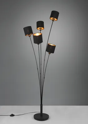 Obrázok produktu pre Stojacia lampa TOMMMY 5 plameňov kov, látkové tienidlo čierna zlatá, výška 163cm