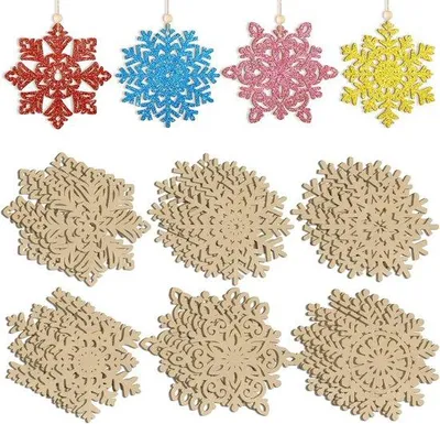 Produktbild von Famanu Holz Weihnachtsbaumhänger Schneeflocken - 24 Stück