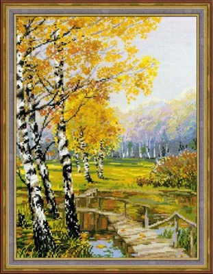 Kreuzstich-Set Birken 26x38 cm, Zählmuster, 14 ct Aida