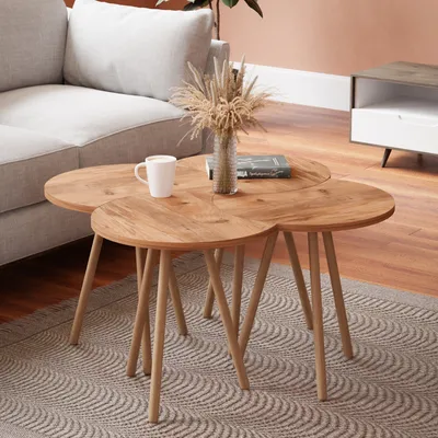 Zdjęcie produktu dla [en.casa] Stolik kawowy Højer stolik boczny zestaw 4 stolików kawowych 48 x 45 x 32 cm stolik do salonu stolik kawowy o wyglądzie drewna
