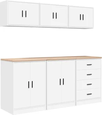 Image de vidaXL Armoires de garage 6 pcs. Blanc Bois composite