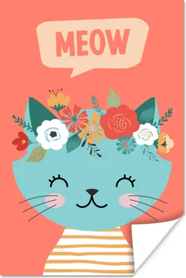 Produktbild von MuchoWow® Poster Katze - Blumen - Blau 60x90 cm - Wanddekoration
