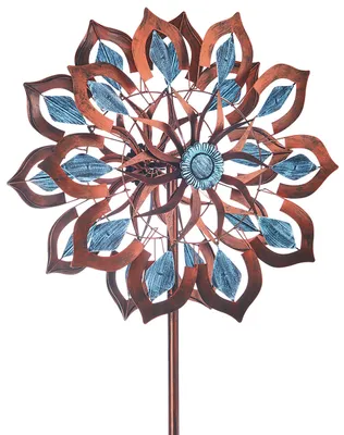 Produktbild von Kobolo Windrad Gartenstecker Dekostecker Windspiel XXL - FIORE - Metall - groß Gartendeko Beetstecker dekorativ Garten dekorieren Blumenbeet Modern