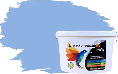 Produktbild von RyFo Colors Bunte Wandfarbe Manufakturweiß Meerwasserblau 10l  - weitere Blau Farbtöne und Größen erhältlich, Deckkraft Klasse 1, Nassabrieb Klasse 1