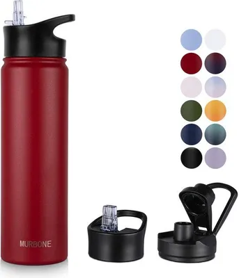 Produktbild von Thermosfles aus Edelstahl, 750 ml, inkl. 2 Deckeln, Reis- und Sportgefäß, BPA-frei, leckgeschützt, mit Rietstab, für Säfte und Getränke, vakuum-doppelwandige Isolierung