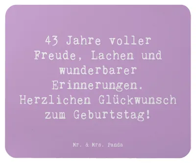Produktbild von Mr. & Mrs. Panda Mauspad Spruch 43. Geburtstag Freude - Lavendeltraum - Geschenk, Alter, Mouse Pad, Geburtstagsgeschenk, Happy Birthday, Mousepad, Feiern, laptop, Feier
