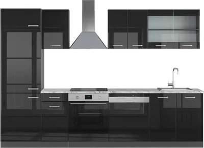 Produktbild von Küchenzeile Vicco R-Line Schwarz Hochglanz/Anthrazit 300 cm , AP Marmor, Model 49548